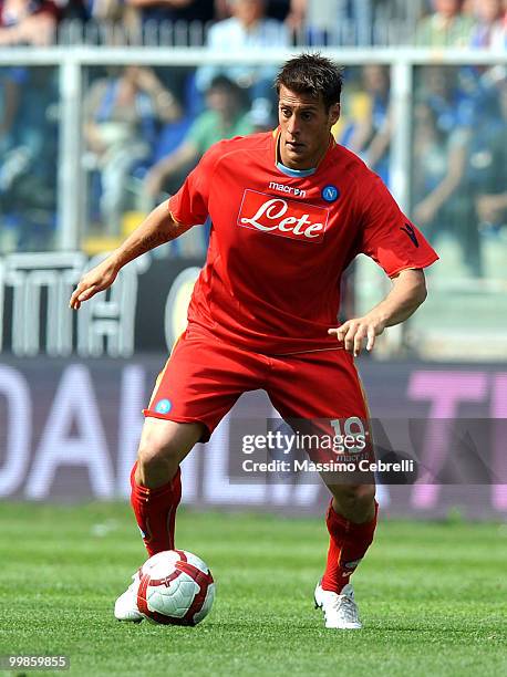 German Gustavo Denis of SSC Napoli in action during the Serie A match between UC Sampdoria and SSC Napoli at Stadio Luigi Ferraris on May 16, 2010 in...