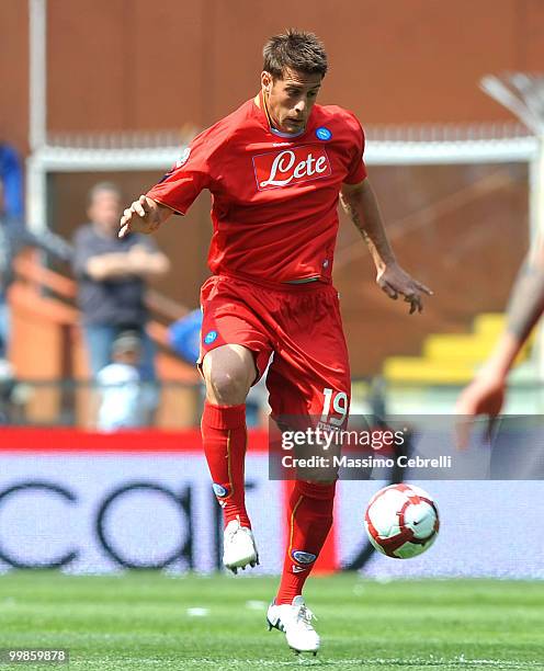 German Gustavo Denis of SSC Napoli in action during the Serie A match between UC Sampdoria and SSC Napoli at Stadio Luigi Ferraris on May 16, 2010 in...