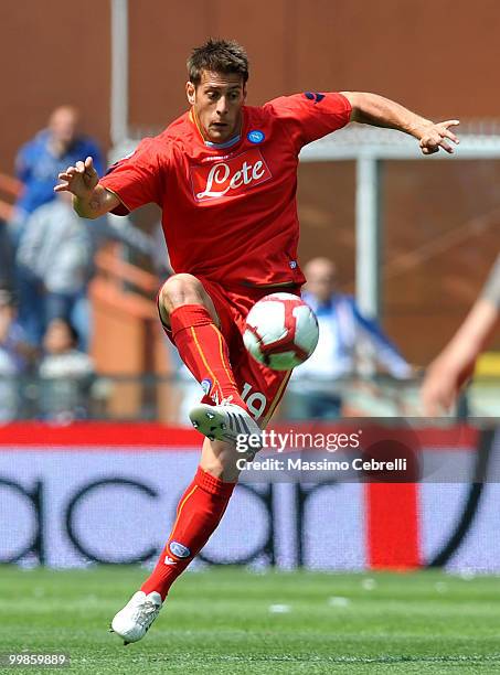 German Gustavo Denis of SSC Napoli in action during the Serie A match between UC Sampdoria and SSC Napoli at Stadio Luigi Ferraris on May 16, 2010 in...