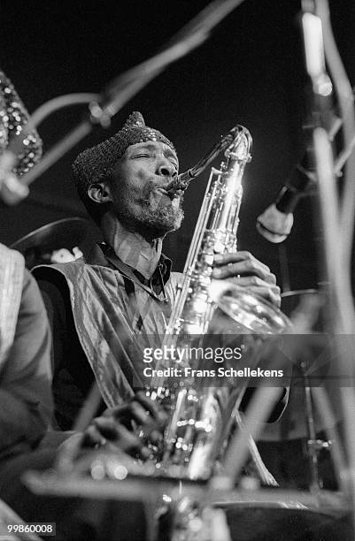 John Gilmore from The Sun Ra Arkestra performs live on stage at Bimhuis in Amsterdfam, Netherlands on November 07 1985