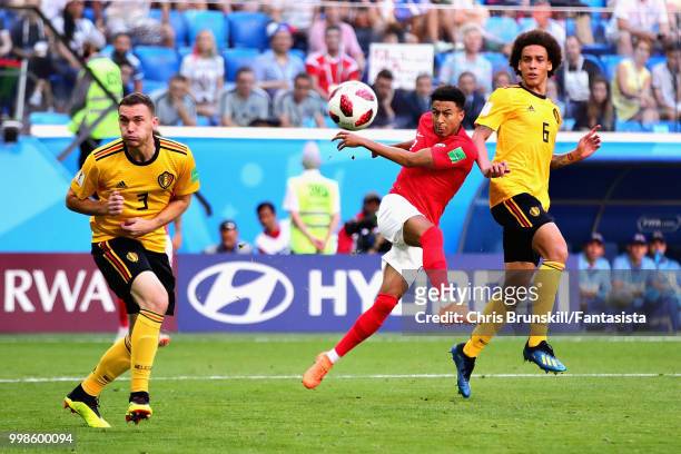 Jesse Lingard of England takes a shot during the 2018 FIFA World Cup Russia 3rd Place Playoff match between Belgium and England at Saint Petersburg...