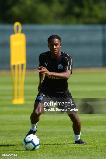 Rolando Aarons controls the ball during the Newcastle United Training session at Carton House on July 14 in Kildare, Ireland.