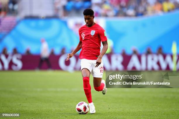 Marcus Rashford of England in action during the 2018 FIFA World Cup Russia 3rd Place Playoff match between Belgium and England at Saint Petersburg...