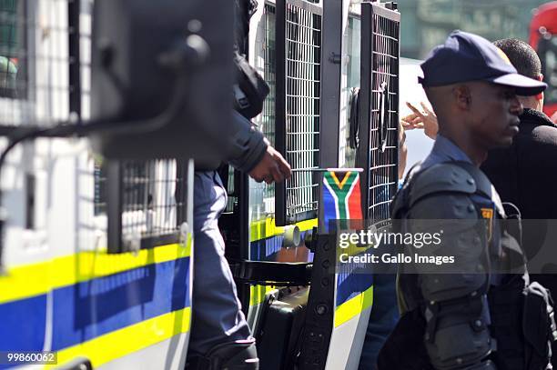 Sandton police take part in a parade in preperation for the 2010 World Cup on May 17, 2010 in Sandton, Johannesburg, South Africa. The Fifa World cup...