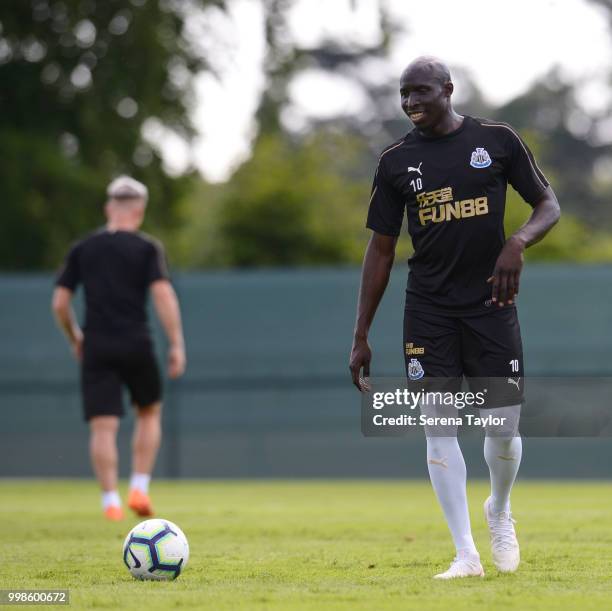 Mohamed Diame looks to pass the ball during the Newcastle United Training session at Carton House on July 14 in Kildare, Ireland.