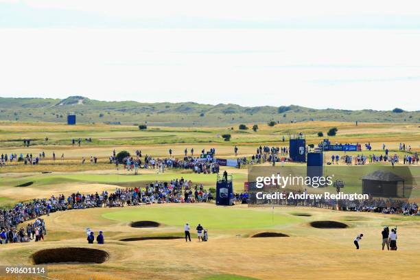 Rickie Fowler of USA takes his second shot on hole six during day three of the Aberdeen Standard Investments Scottish Open at Gullane Golf Course on...