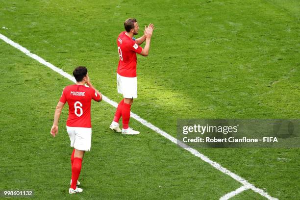 Harry Kane of England applauds fans after the 2018 FIFA World Cup Russia 3rd Place Playoff match between Belgium and England at Saint Petersburg...