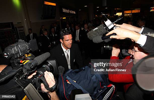 Kevin Pietersen of England arrives back at Gatwick Airport on May 18, 2010 in London, England.