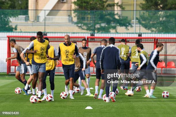 Paul Pogba takes part in a France training session during the 2018 FIFA World Cup at Luzhniki Stadium on July 14, 2018 in Moscow, Russia.