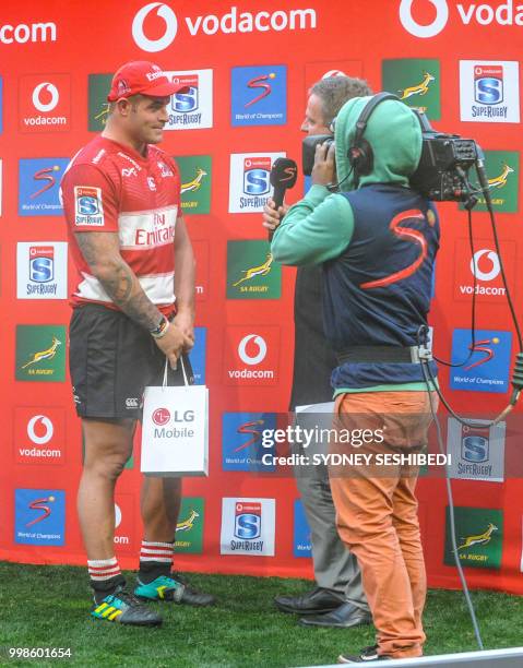 Malcolm Marx of the Lions is Man of the Match during the Super Rugby match between Emirates Lions and Vodacom Bulls at Emirates Airline Park on July...