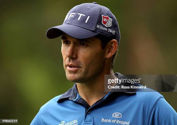 Padraig Harrington of Ireland looks on during a practice round at Wentworth prior to the BMW PGA Championship on May 18, 2010 in Virginia Water,...
