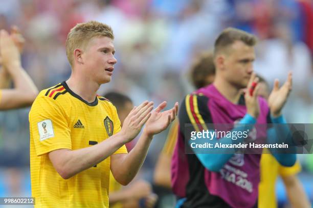 Kevin De Bruyne of Belgium applauds fans after the 2018 FIFA World Cup Russia 3rd Place Playoff match between Belgium and England at Saint Petersburg...