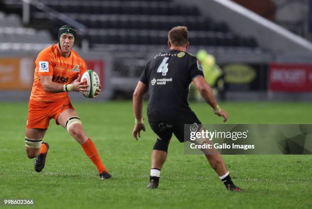 Matias Alemanno of the Jaguares during the Super Rugby match between Cell C Sharks and Jaguares at Jonsson Kings Park on July 14, 2018 in Durban,...