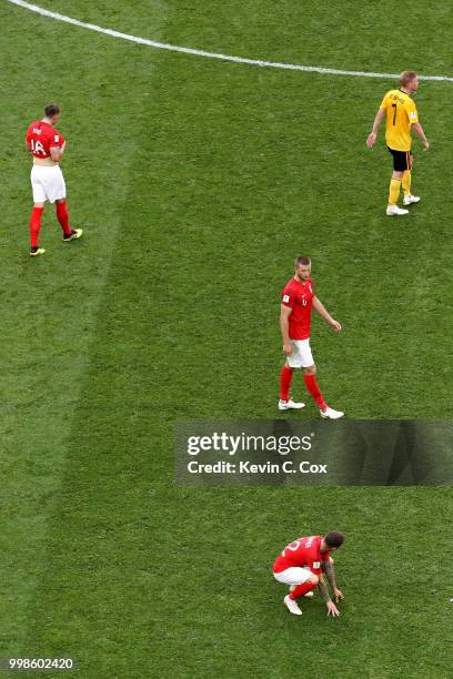 England players look dejected following their sides defeat in the 2018 FIFA World Cup Russia 3rd Place Playoff match between Belgium and England at...