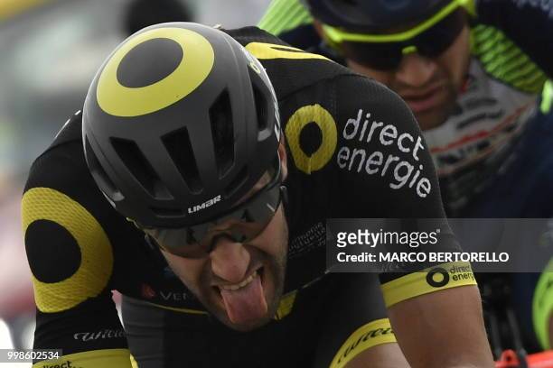 France's Fabien Grellier and Netherlands' Marco Minnaard ride during their two-men breakaway in the eighth stage of the 105th edition of the Tour de...
