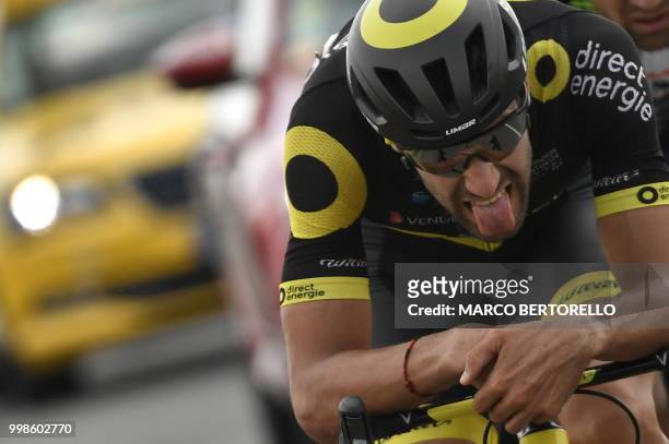 France's Fabien Grellier rides during a two-men breakaway in the eighth stage of the 105th edition of the Tour de France cycling race between Dreux...