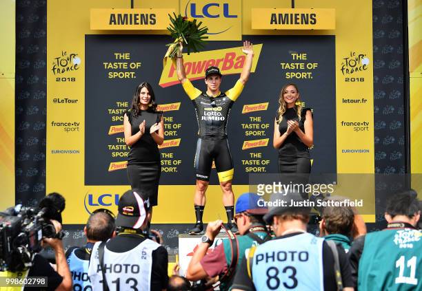 Podium / Dylan Groenewegen of The Netherlands and Team LottoNL - Jumbo / Celebration / during the 105th Tour de France 2018, Stage 8 a 181km stage...
