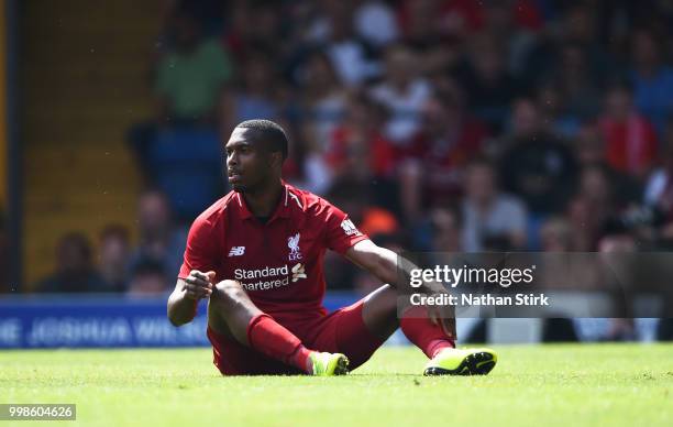 Daniel Sturridge of Liverpool looks on during a pre-season friendly match between Bury and Liverpool at Gigg Lane on July 14, 2018 in Bury, England.