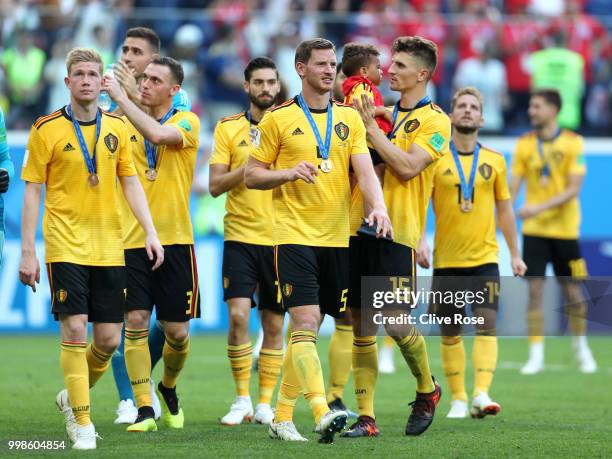 Belgium players celebrate following their sides victory in the 2018 FIFA World Cup Russia 3rd Place Playoff match between Belgium and England at...