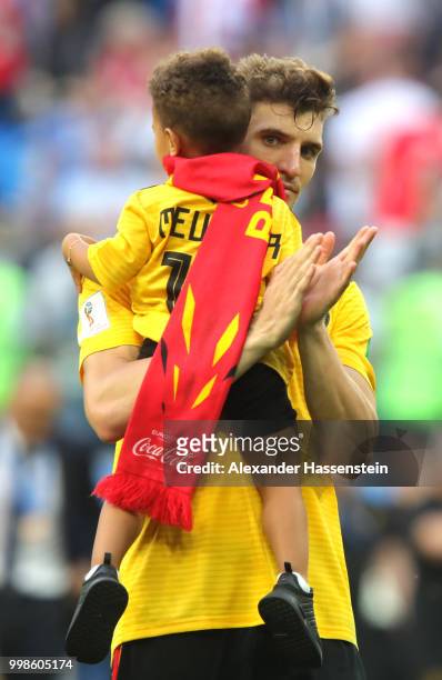 Thomas Meunier of Belgium acknowledges the fans following the 2018 FIFA World Cup Russia 3rd Place Playoff match between Belgium and England at Saint...