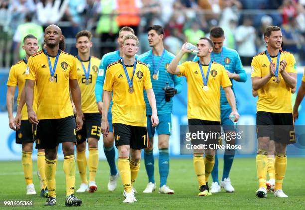 Belgium players celebrate following their sides victory in the 2018 FIFA World Cup Russia 3rd Place Playoff match between Belgium and England at...