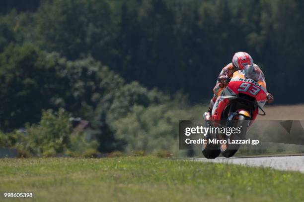 Marc Marquez of Spain and Repsol Honda Team heads down a straight during the qualifying practice during the MotoGp of Germany - Qualifying at...