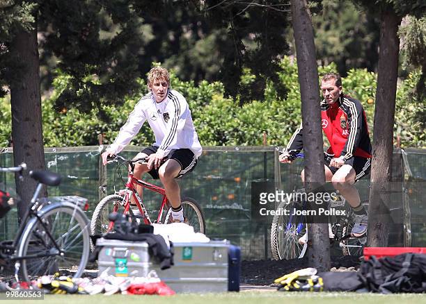 Stefan Kiessling of Germany is seen on a bike prior to the German National Team training session at Verdura Golf and Spa Resort on May 18, 2010 in...