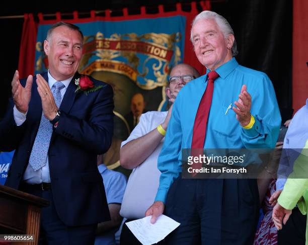 Labour politician and Member of Parliament for Bolsover Dennis Skinner is introduced to the crowds ahead of his speech during the 134th Durham...