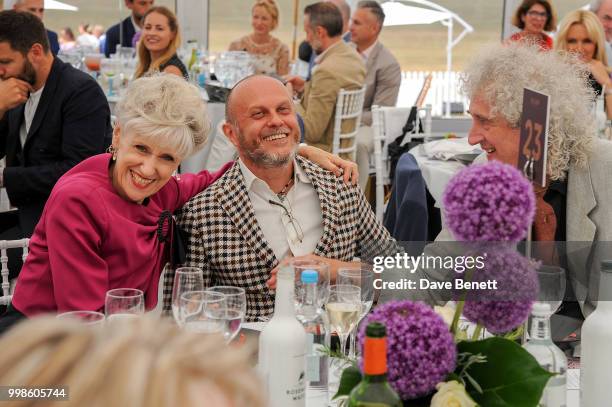 Anita Dobson, Sergio Momo and Brian May attend the Xerjoff Royal Charity Polo Cup 2018 on July 14, 2018 in Newbury, England.