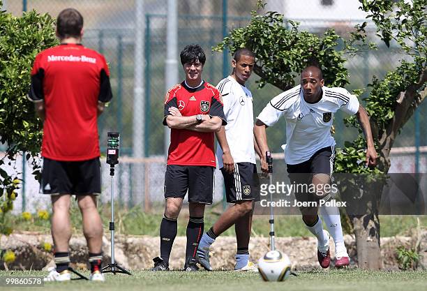 Jerome Boateng of Germany is running during the German National Team training session at Verdura Golf and Spa Resort on May 18, 2010 in Sciacca,...