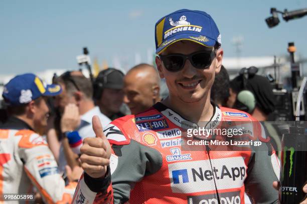 Jorge Lorenzo of Spain and Ducati Team celebrates the third place at the end of the qualifying practice during the MotoGp of Germany - Qualifying at...