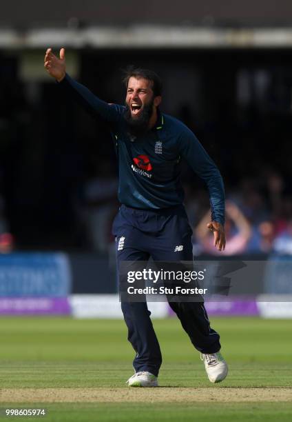 England bowler Moeen Ali appeals successfully for the wicket of Kohli during the 2nd ODI Royal London One Day International match between England and...