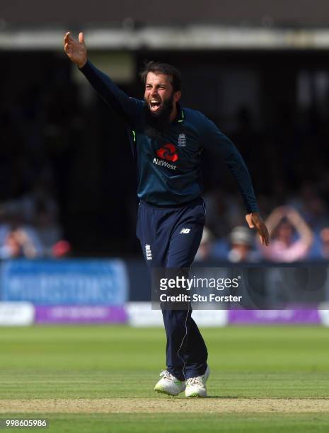 England bowler Moeen Ali appeals successfully for the wicket of Kohli during the 2nd ODI Royal London One Day International match between England and...
