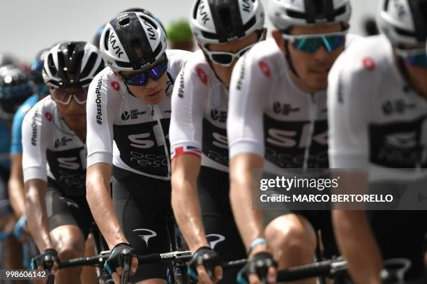 Colombia's Egan Bernal, Great Britain's Christopher Froome, Great Britain's Geraint Thomas and Italy's Gianni Moscon of Great Britain's Team Sky...