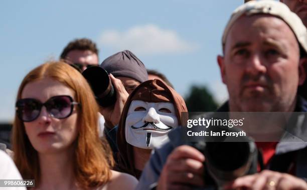 Crowds react during the speeches at the 134th Durham Miners' Gala on July 14, 2018 in Durham, England. Over two decades after the last pit closed in...