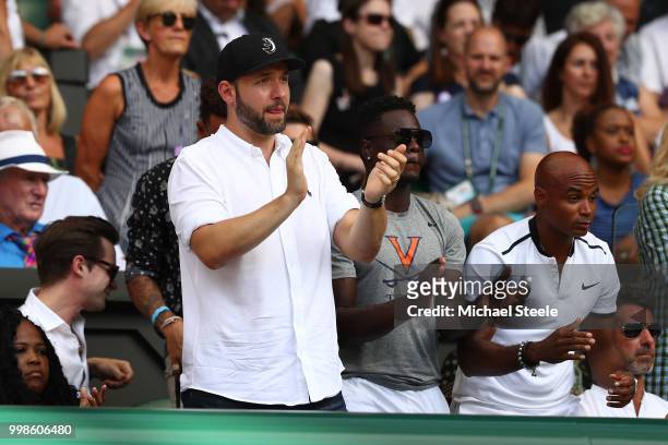 Alexis Ohanian applauds during the Ladies' Singles final match between Serena Williams of The United States and Angelique Kerber of Germany on day...