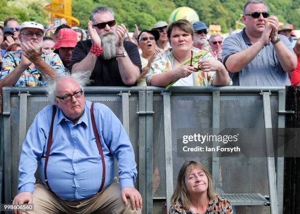 Crowds react during the speeches at the 134th Durham Miners' Gala on July 14, 2018 in Durham, England. Over two decades after the last pit closed in...