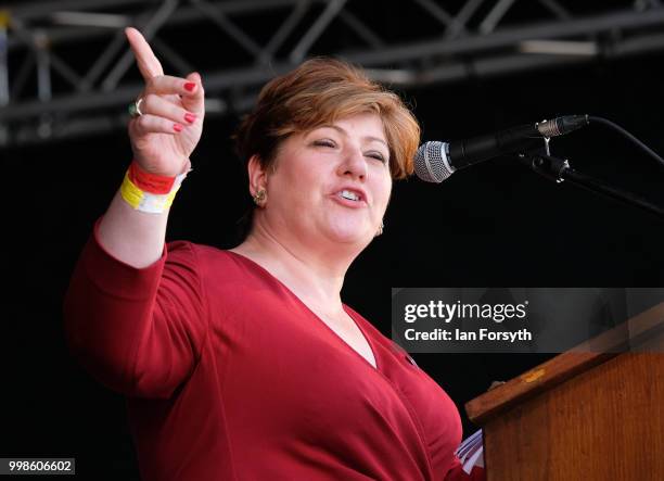Labour politician and Member of Parliament for Islington South and Finsbury Emily Thornberry delivers her speech during the 134th Durham Miners' Gala...