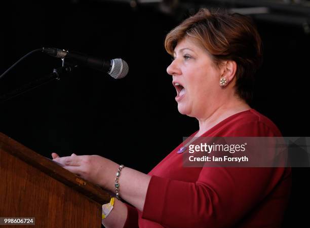 Labour politician and Member of Parliament for Islington South and Finsbury Emily Thornberry delivers her speech during the 134th Durham Miners' Gala...