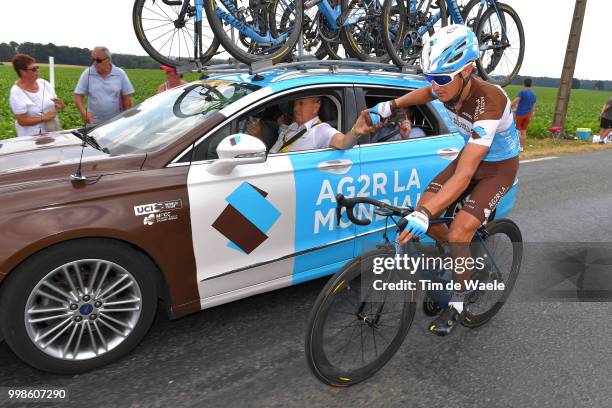 Alexis Vuillermoz of France and Team AG2R La Mondiale / Vincent Lavenu of France Team Manager Team AG2R La Mondiale Feed Zone / during the 105th Tour...