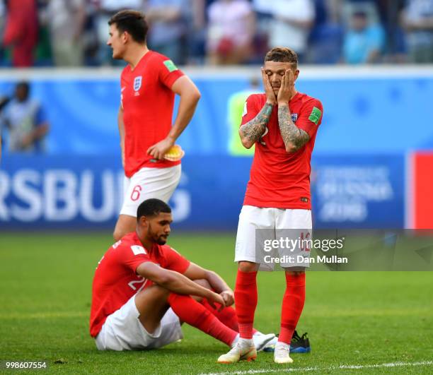 Kieran Trippier of England looks dejected following his sides defeat in the 2018 FIFA World Cup Russia 3rd Place Playoff match between Belgium and...