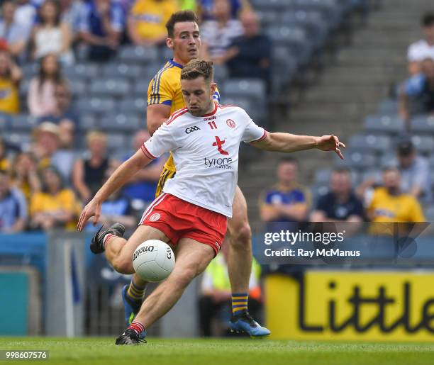 Dublin , Ireland - 14 July 2018; Niall Sludden of Tyrone kicks a goal in the 12th minute of the GAA Football All-Ireland Senior Championship...