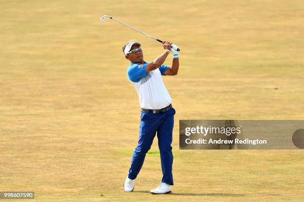 Thongchai Jaidee of Thailand takes his second shot on hole four during day three of the Aberdeen Standard Investments Scottish Open at Gullane Golf...