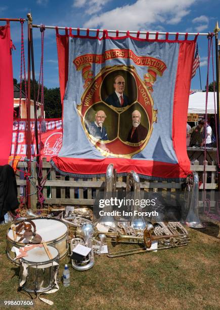 The Wingate Lodge banner and instruments are displayed up on the floor during the 134th Durham Miners' Gala on July 14, 2018 in Durham, England. Over...