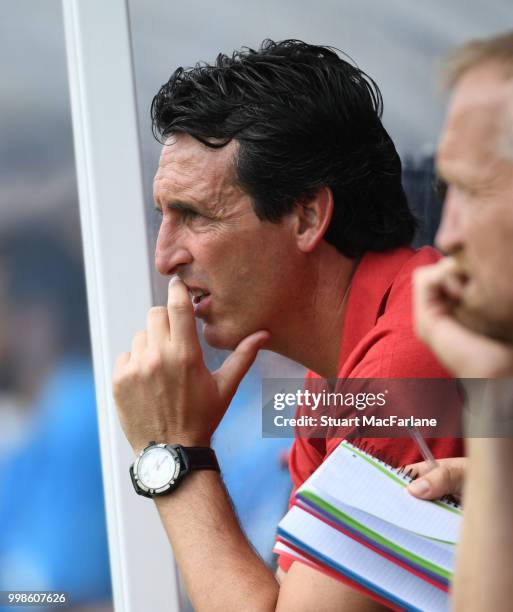 Arsenal Head Coach Unai Emery during the pre-season friendly between Boreham Wood and Arsenal at Meadow Park on July 14, 2018 in Borehamwood, England.