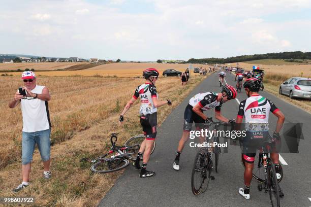 Daniel Martin of Ireland and UAE Team Emirates / John Darwin Atapuma of Colombia and UAE Team Emirates / Rory Sutherland of Australia and UAE Team...