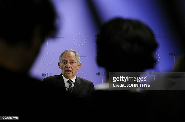 German Finance Minister Wolfgang Schaeuble answers journalists questions during a press conference after an Economic and Financial Affairs meeting on...