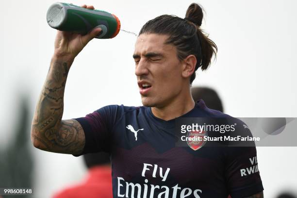 Hector Bellerin of Arsenal during the pre-season friendly between Boreham Wood and Arsenal at Meadow Park on July 14, 2018 in Borehamwood, England.