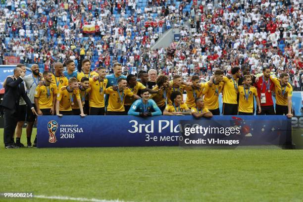 Belgium goalkeeper Thibaut Courtois , Toby Alderweireld of Belgium, Thomas Vermaelen of Belgium, Vincent Kompany of Belgium, Jan Vertonghen of...