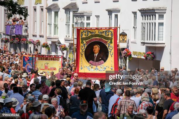 Thousands of people line the streets of Durham City during the 134th Durham Miners' Gala on July 14, 2018 in Durham, England. Over two decades after...